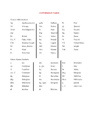 METRIC SYSTEM Conversion Table