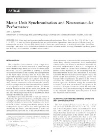 Motor Unit Synchronization and Neuromuscular Performance John G