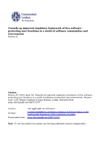 Towards an Improved Regulatory Framework of Free Software : Protecting User Freedoms in a World of Software Communities and Egoverments Siewicz, K