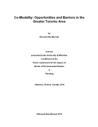 Co-Modality: Opportunities and Barriers in the Greater Toronto Area