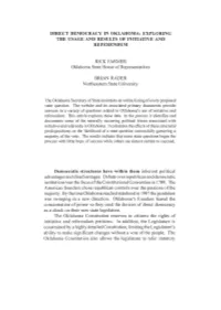 Direct Democracy in Oklahoma: Exploring the Usage and Results of Initiative and Referendum