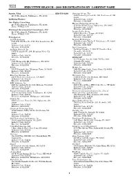 Executive Branch—2009 Registrations by Lobbyist Name