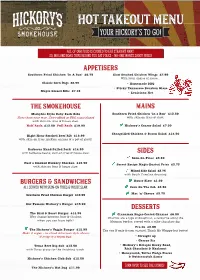 HOT TAKEOUT MENU YOUR HICKORY’S to GO!