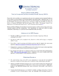 Master of Public Health (MPH) Track in Occupational and Environmental Health Nursing (OEHN) Admission to the MPH Program Educat