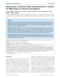Neural Basis of Self and Other Representation in Autism: an Fmri Study of Self-Face Recognition