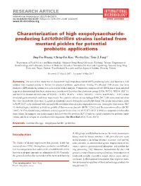 Producing Lactobacillus Strains Isolated from Mustard Pickles for Potential Probiotic Applications