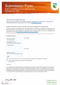 Submission Form .. , Draft Aoraki/Mount Cook National