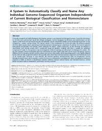 A System to Automatically Classify and Name Any Individual Genome-Sequenced Organism Independently of Current Biological Classification and Nomenclature