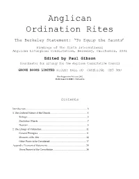 Anglican Ordination Rites the Berkeley Statement: ‘To Equip the Saints’