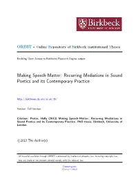 Making Speech-Matter: Recurring Mediations in Sound Poetics and Its Contemporary Practice