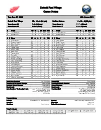 Detroit Red Wings Game Notes