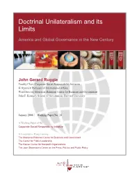 Doctrinal Unilateralism and Its Limits: America and Global Governance in the New Century.” Corporate Social Responsibility Initiative Working Paper No