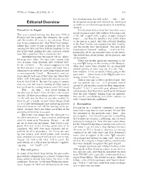 Editorial Overview So Sebastian Stood up and Exhorted Us, Challenged Us (While We Were Between Speakers) to Do Something About It