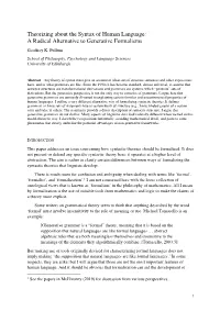 Theorizing About the Syntax of Human Language: a Radical Alternative to Generative Formalisms Geoffrey K