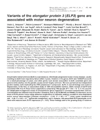 Variants of the Elongator Protein 3 (ELP3) Gene Are Associated with Motor Neuron Degeneration