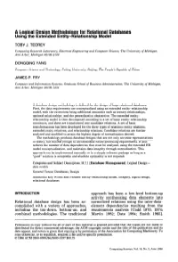 A Logical Design Methodology for Relational Databases Using the Extended Entity-Relationship Model