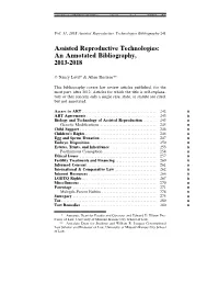 Assisted Reproductive Technologies: an Annotated Bibliography, 2013-2018