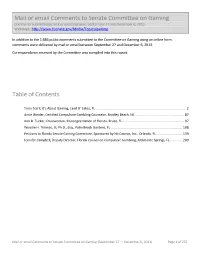 Mail Or Email Comments to Senate Committee on Gaming Table Of