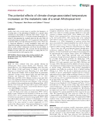 The Potential Effects of Climate-Change-Associated Temperature Increases on the Metabolic Rate of a Small Afrotropical Bird Lindy J