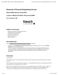 Elements of Financial Engineering Course