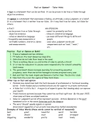 Fact Or Opinion? - Tutor Hints