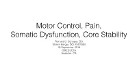 Motor Control, Pain, Somatic Dysfunction, Core Stability Richard G