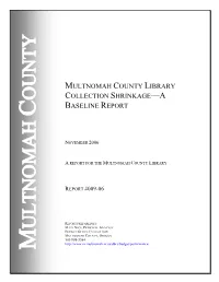 Multnomah County Library Collection Shrinkage—A Baseline Report