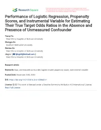 Performance of Logistic Regression, Propensity Scores, and Instrumental Variable for Estimating Their True Target Odds Ratios In