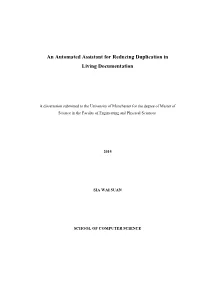 An Automated Assistant for Reducing Duplication in Living Documentation