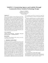 Constructing Agency and Usability Through Community-Driven Assistive Technology Design