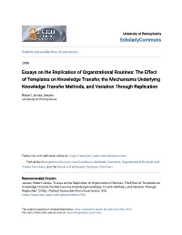 Essays on the Replication of Organizational Routines