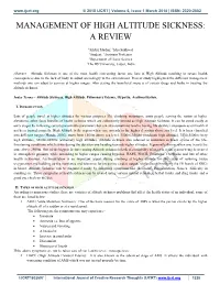 Management of High Altitude Sickness: a Review