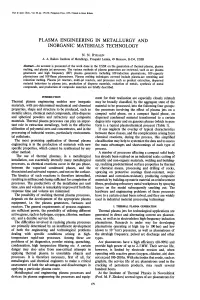 Plasma Engineering in Metallurgy and Inorganic Materials Technology