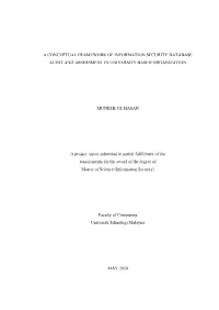 A Conceptual Framework of Information Security Database Audit and Assessment in University Based Organization