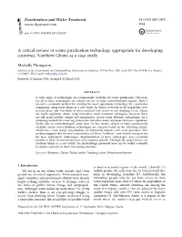 A Critical Review of Water Purification Technology Appropriate for Developing Countries