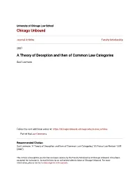 A Theory of Deception and Then of Common Law Categories