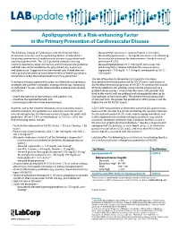 Apolipoprotein B: a Risk-Enhancing Factor in the Primary Prevention of Cardiovascular Disease