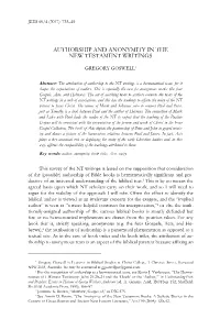 Authorship and Anonymity in the New Testament Writings
