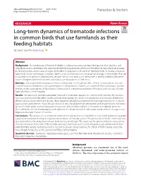 Long-Term Dynamics of Trematode Infections in Common Birds That Use