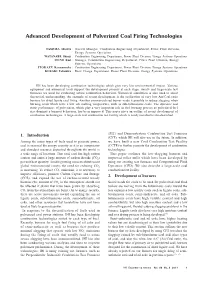 Advanced Development of Pulverized Coal Firing Technologies