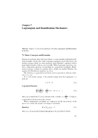Chapter 7 Lagrangian and Hamiltonian Mechanics