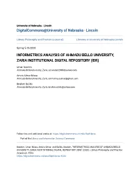 Informetrics Analysis of Ahmadu Bello University, Zaria Institutional Digital Repository (Idr)