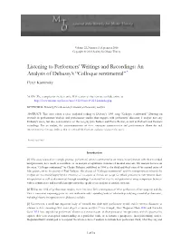 Kaminsky, Listening to Performers' Writings And