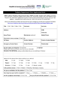Podiatry Department Clinic Application Form NHS Lothian