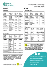 Tiverton Mobile Library Timetable 2020