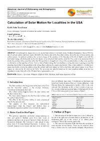 Calculation of Solar Motion for Localities in the USA
