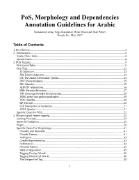 Pos, Morphology and Dependencies Annotation Guidelines for Arabic
