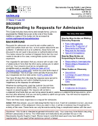 Responding to Requests for Admission This Guide Includes Instructions and Sample Forms