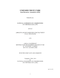 Uniform Trust Code Final Act with Comments