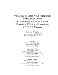 Variations of Solar Wind Parameters Over a Solar Cycle: Expectations for NASA’S Solar Terrestrial Relations Observatory (STEREO) Mission